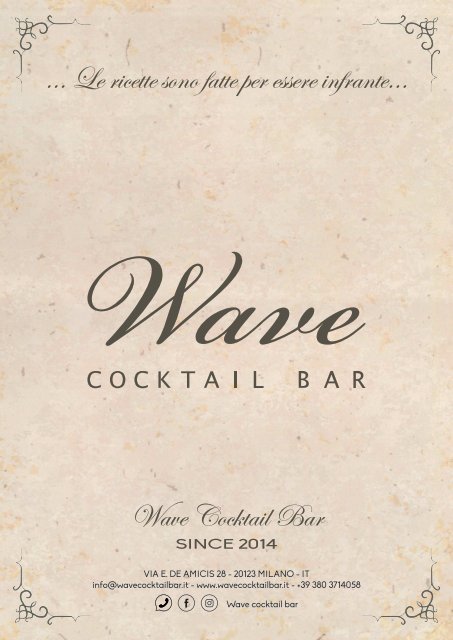Copertina del men&ugrave; del cocktail bar Wave